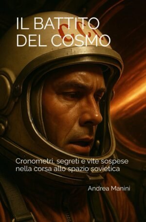 Copertina del libro Il Battito del Cosmo di Edizioni Manini, raffigurante un cosmonauta sovietico in tuta spaziale.